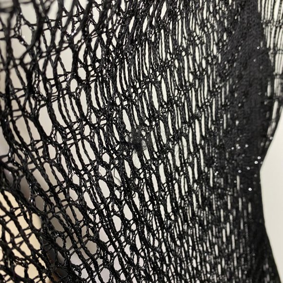 Black w/ Silver Metallic Fringe Crochet Scarf 77" X 37" - Picture 6 of 9